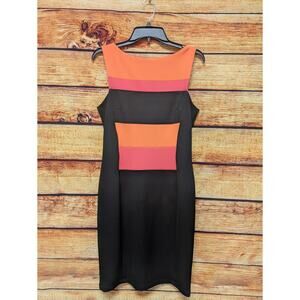 Maggy London Colorblock Form Fitting Sheath Dress Size 10 Black Orange Pink EUC